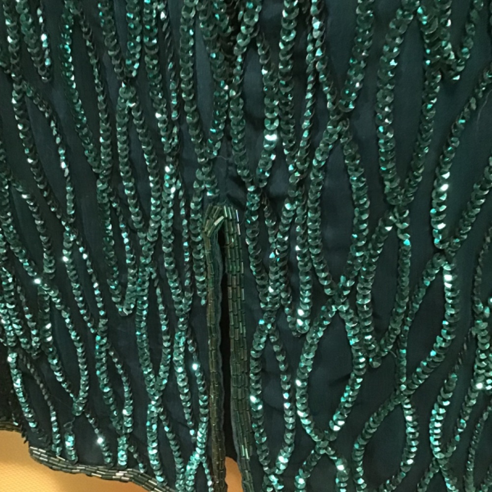 Vintage NOS designer hand beaded Formal wedding cocktail dress PS Emerald green - Picture 2 of 12